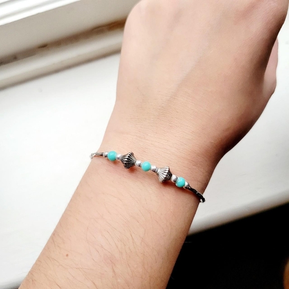 Handmade Dainty Sterling Silver Turquoise Beaded Bracelet - Picture 1 of 8